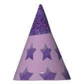 紫のグリッター星と薄紫背景 パーティーハット (右)