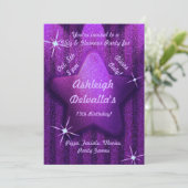 紫のグリッター様バースデーパーティ招待状 招待状 (スタンド正面)