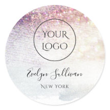 紫のグリッター水色のロゴ