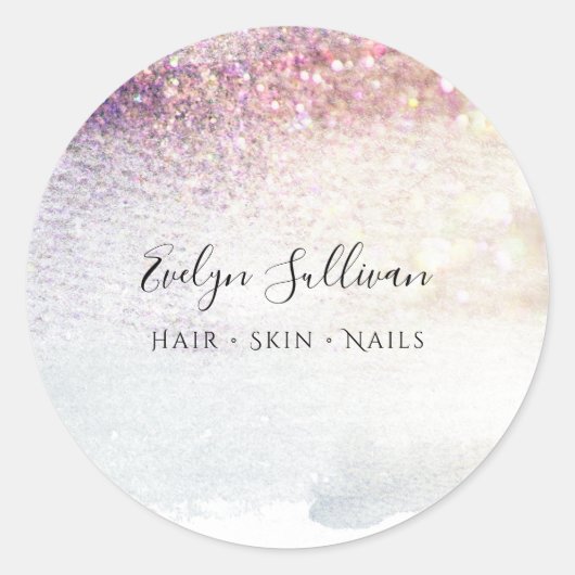 紫のグリッター水色 ラウンドシール (正面)