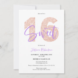 紫のグリッター甘い16スクリプトの誕生日 招待状
