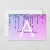 紫のグリッター甘い16日付を保存 招待状 (正面)