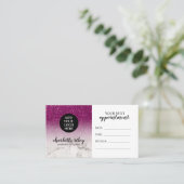 紫のグリッター白い大理石の筆記体あなたのロゴを追加 名刺 (スタンド正面)