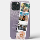 紫のグリッター4 photo grid collage name monogram Case-Mate iPhoneケース (裏面)
