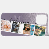 紫のグリッター4 photo grid collage name monogram Case-Mate iPhoneケース (裏面 (横))