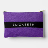 紫のグリッター、グリッターの背景、名前 アクセサリーポーチ (裏面)