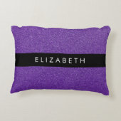 紫のグリッター、グリッターの背景、名前 アクセントクッション (裏面)