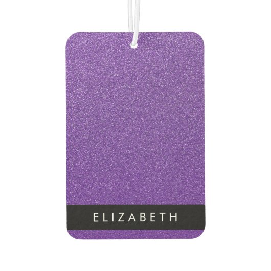 紫のグリッター、グリッターの背景、名前 カーエアーフレッシュナー (裏面)