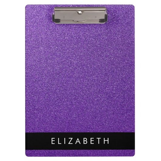 紫のグリッター、グリッターの背景、名前 クリップボード (正面)