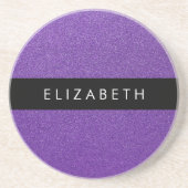 紫のグリッター、グリッターの背景、名前 コースター (正面)
