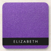紫のグリッター、グリッターの背景、名前 コースター (正面)