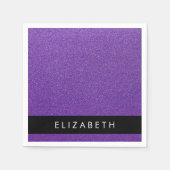 紫のグリッター、グリッターの背景、名前 スタンダードカクテルナプキン (正面)