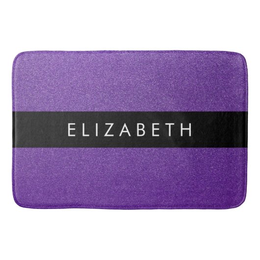 紫のグリッター、グリッターの背景、名前 バスマット (正面)