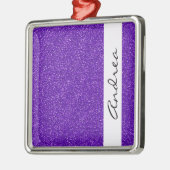 紫のグリッター、グリッターの背景、名前 メタルオーナメント (左)