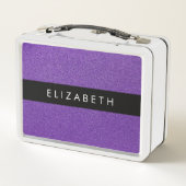 紫のグリッター、グリッターの背景、名前 メタルランチボックス (裏面)