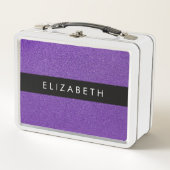 紫のグリッター、グリッターの背景、名前 メタルランチボックス (正面)