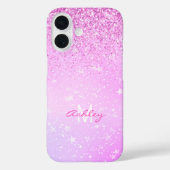 紫のグリッター、ホワイトスタースクリプト名&モノグラム Case-Mate iPhoneケース (裏面)
