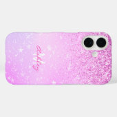 紫のグリッター、ホワイトスタースクリプト名&モノグラム Case-Mate iPhoneケース (裏面 (横))