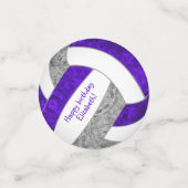 紫のグレーガールズバレーボールの誕生日カスタム コンフェッティ (スモール正面)