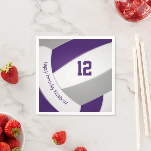 紫のグレーガールズボーイズバレーボールお祝い スタンダードカクテルナプキン (インサイチュ)