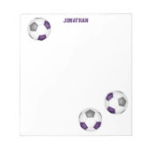 紫のグレーサッカーボールのアクセントパーソナライズされた ノートパッド (正面)