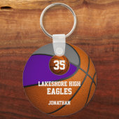 紫のグレースクールカラー少年のバスケットボールチーム キーホルダー (正面)