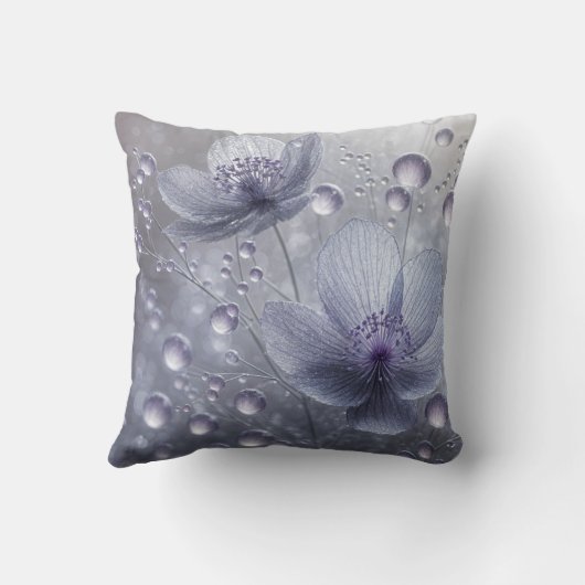 紫のコスモスと露の滴 クッション (裏面)