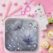 紫のコスモスと露の滴 ペーパープレート (パーティー)