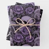 紫のゴシックプリント、レイヴンスカルキノコ ラッピングペーパーシート (インサイチュ)