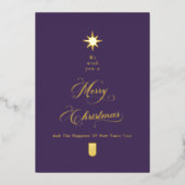 紫のゴールドカリグラフィークリスマスカード 箔シーズンカード (正面)