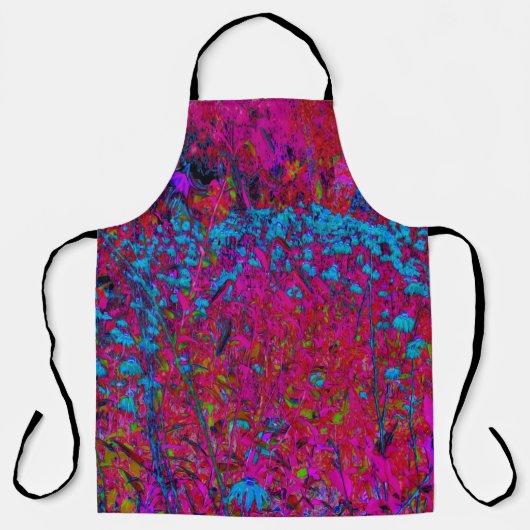 紫のサイケデリックリリーフラワーマゼンタガーデン エプロン (正面)