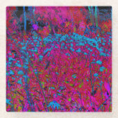 紫のサイケデリックリリーフラワーマゼンタガーデン ガラスコースター (正面)