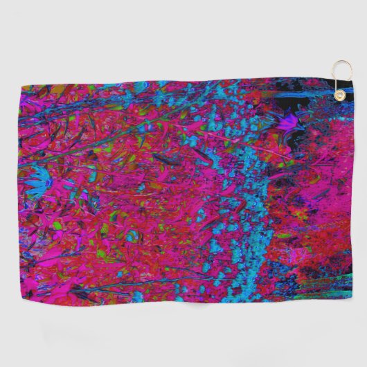 紫のサイケデリックリリーフラワーマゼンタガーデン ゴルフタオル (横)