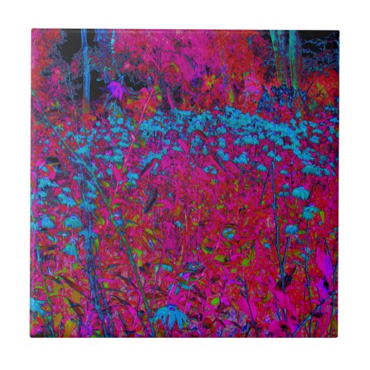 紫のサイケデリックリリーフラワーマゼンタガーデン タイル (正面)