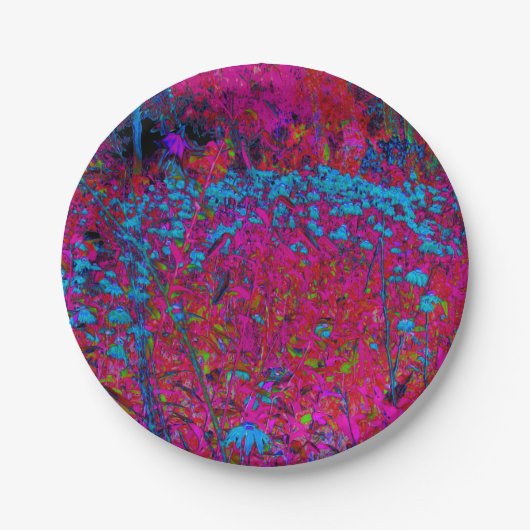 紫のサイケデリックリリーフラワーマゼンタガーデン ペーパープレート (正面)