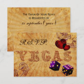 紫のサイコロヴィンテージラスベガスrsvp 3.5 x 5 出欠カード (正面/裏面)