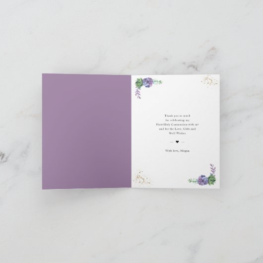 紫のサクレンツの聖体拝領写真ありがとう  招待状 (内部)