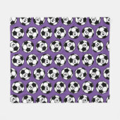 紫のサッカーボールナンバーパターン フリースブランケット (正面(横))
