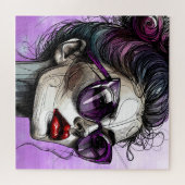 紫のサングラスと赤い口紅の美人 ジグソーパズル (横)