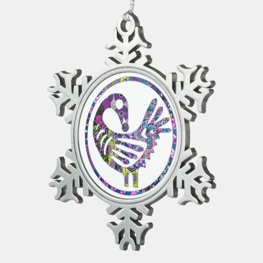 紫のサンコファ鳥 スノーフレークピューターオーナメント (右)