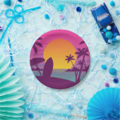 紫のサンセットサーフビーチ ペーパープレート (パーティー)