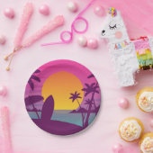 紫のサンセットサーフビーチ ペーパープレート (パーティー)