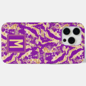 紫のシックな大理石にゴールドのモノグラム Case-Mate iPhoneケース (裏面 (横))
