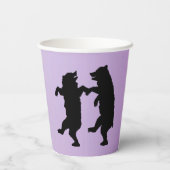 紫のシルエット踊りの2つの黒クマ 紙コップ (裏面)