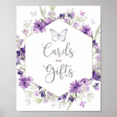 紫のシルバーフレーム蝶のカードとギフト ポスター (正面)