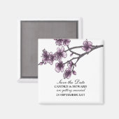 紫のシンプルさくらんぼの花は日付マグネットを保存 マグネット (正面/裏面)