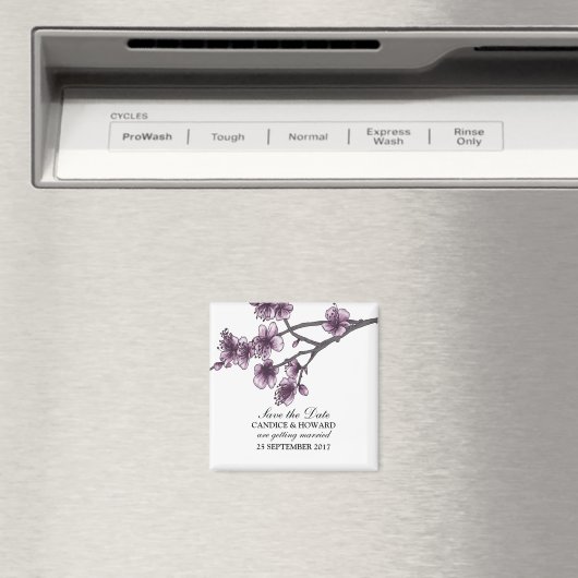 紫のシンプルさくらんぼの花は日付マグネットを保存 マグネット (インサイチュ (食洗機))