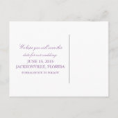 紫のシンプルフローラ日付はがきを保存 案内ポストカード (裏面)