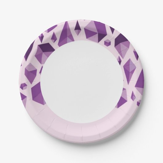 紫のジオメトリ宝石の形状 ペーパープレート (正面)