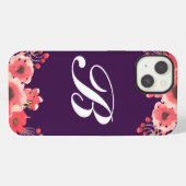 紫のジュエルトーンの水彩花のモノグラム iPhoneケース (裏面横)